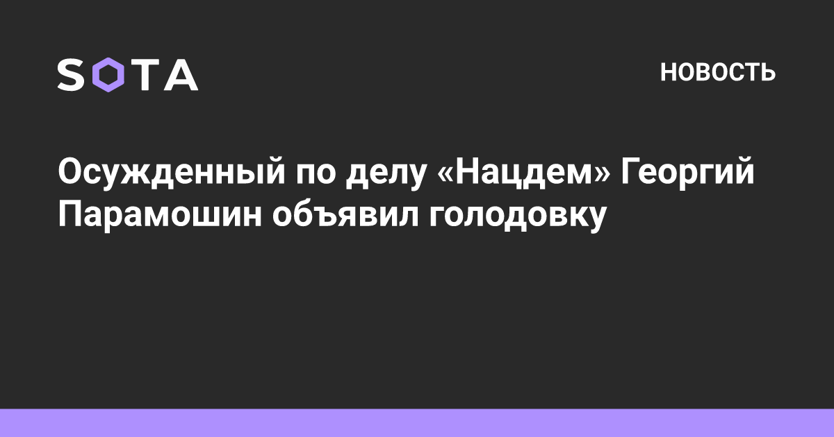 Осужденный по делу «Нацдем» Георгий Парамошин объявил голодовку — SOTA